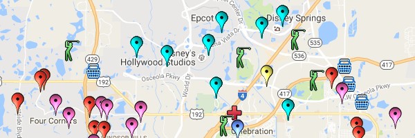 Orlando area villas and attractions map